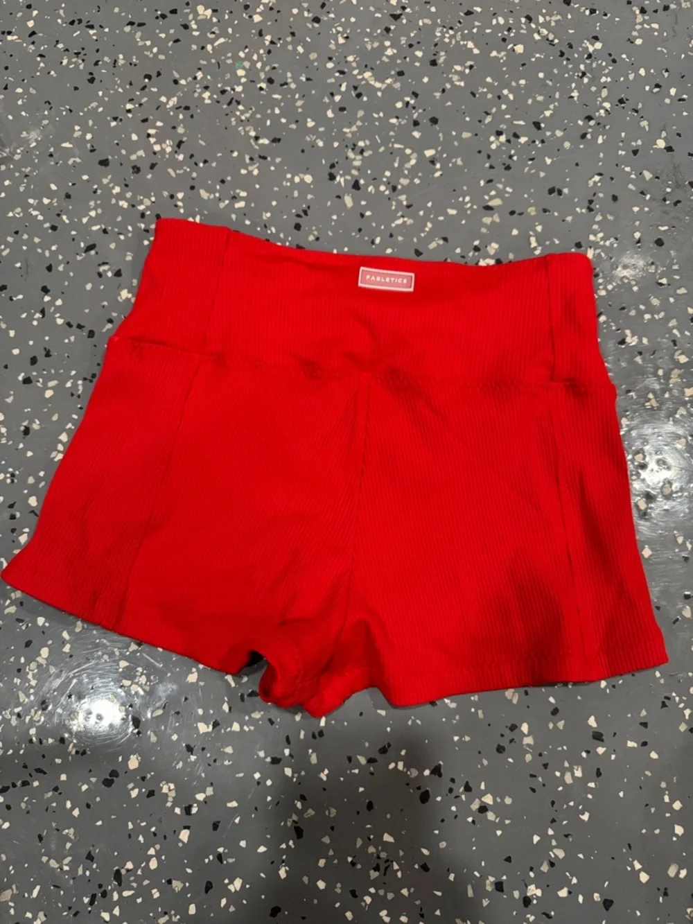 Fabletics Red Ribbed High-Waist Bike Shorts - Picture 1 of 2
